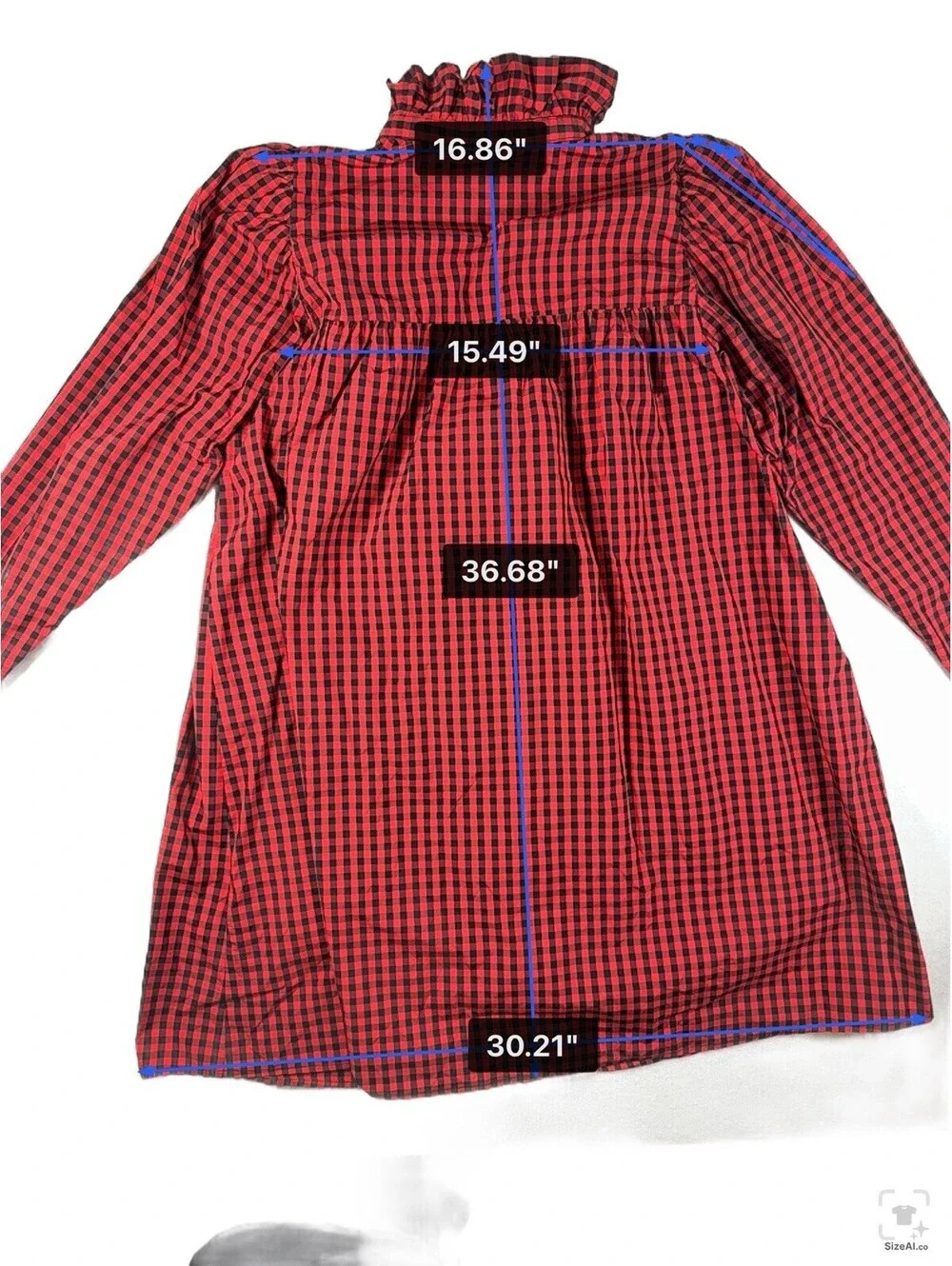H&M Black & Red Gingham Button Front Ruffle Neck Dress Size Large Pre Owned